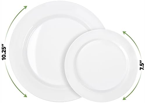 SETUP 60-Piece White Plastic Dinnerware Set – 30 10.25" Dinner & 30 7.5" Salad Plates – Heavy-Duty Disposable for Weddings, Catering, Parties - Image 2