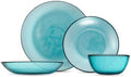 FORTESSA Los Cabos Tableware, 16-Piece Glass Dinnerware Set with 4 Dinner Plates, 4 Salad Plates, 4 Coupe Bowls and 4 Cereal Bowls, Dishwasher-Safe Glass Plate Set, Lagoon Blue by Unknown