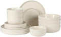 Gibson Home Serenity 16 Piece Modern Porcelain Dinnerware Set for 4, Linen White Plates and Bowls Set, Dinner Plates, Salad Plates, Pasta Bowls, Cereal Bowls by GibsonHomewares