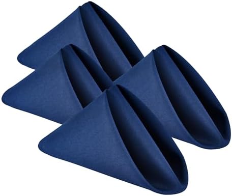 Wolkemer Set of 4 Navy Blue Cloth Napkins 17 x 17 Inches Solid Washable Polyester Dinner Napkins with Hemmed Edges for Dinners Parties Weddings Banquets Events Table Decoration by Wolkemer