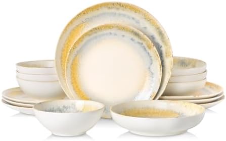 DOMICREVERY Ceramic Dinnerware Sets for 4, 16 pcs Plates and Bowls Sets by Unknown