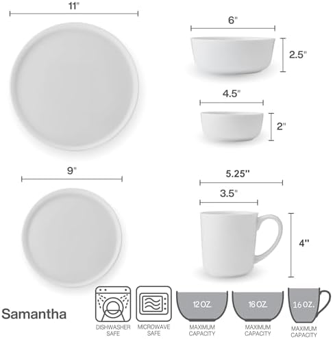 Mikasa Samantha 40-Piece Bone China Dinnerware Set, Service for 8, White - Dinner Plates, Salad Plates, Cereal Bowls, Fruit Bowls and Mugs, Dishwasher and Microwave Safe - Image 3