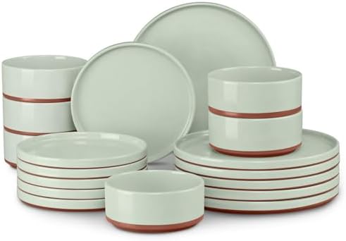 LIANYU 18 Pieces Porcelain Dinnerware Sets, Premium Plates and Bowls Set by LIANYU