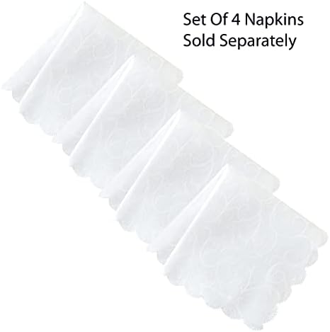 Newbridge Portofino Scalloped Damask Fabric Napkins, Set of 4, White, Wrinkle and Stain Resistant Fine Dining Holiday Party Fabric Napkin Set - Image 2