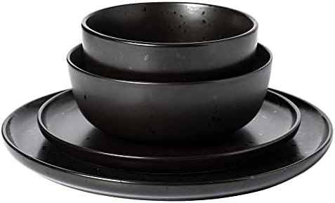 Gibson Elite James Street Stoneware Matte Reactive Double Bowl Dinnerware Set - Pepper Black, Service for 4 (16pcs) - Image 5