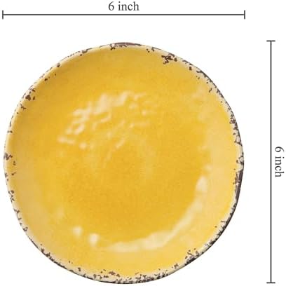 UP Crackle Melamine Round Dessert Plates, Small Serving Plates, for Appetizer, Snacks, and Side Dishes, Yellow, 6 Inch, Set of 4 - Image 3