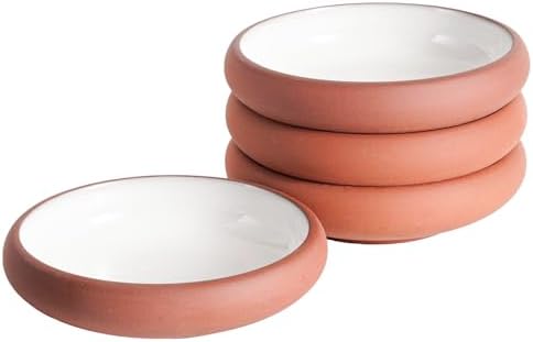 Uaral Japanese Salad Plate,Dinner Plates and Bowls Set,Stoneware Appetizer Plates with Rustic Terracotta Underside, Set of 4,5.5inch,14oz(Red and White) by Uaral