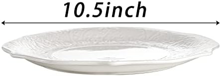SOUJOY Set of 6 Porcelain Dinner Plate, 10.5'' White Dinner Dish, Embossed Printing Dinnerware Plate for Dinner, Restaurant, Family Party and Kitchen, Microwave, Dishwasher Safe - Image 2