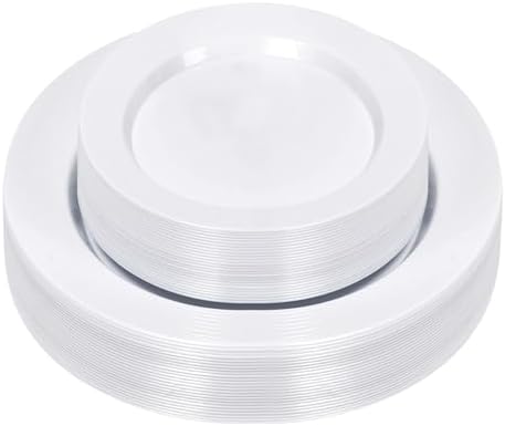 Bestluck Plastic Plates 50PCS White Plates Disposable Heavy Duty Reusable by Bestluck
