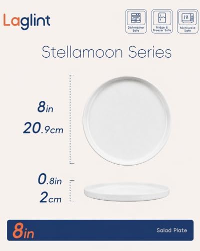 LaGlint 8 Inch Salad Plate Set of 6, White Opal Glass Round Plates - Image 2