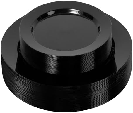 Bestluck 50PCS Plastic Plates Black, Disposable Dinnerware for 25 Guests by Bestluck