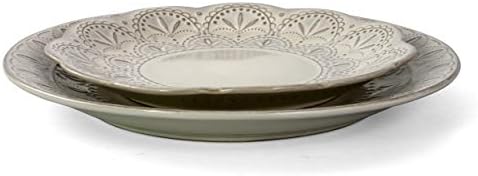 Elama White Lace 16 Piece Round Scallop Stoneware Dinnerware Set in White - Image 5