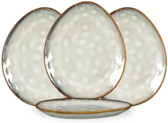 Henten Home Ceramic Appetizer Plate Set, 6.75 Inch Dessert Plates, Reactive Glaze Serving Plates for Snack, Sushi, Set of 4, Microwave & Dishwasher Safe (White) by HentenHome