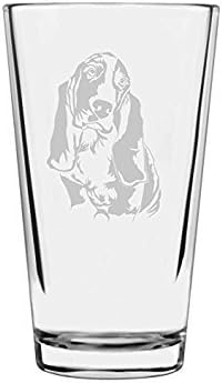 Basset Hound Dog Themed Etched All Purpose 16oz Pint Glass