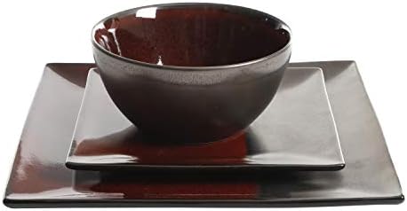 Gibson Elite Decadence 12 Piece Reactive Glaze Dinnerware Set Service for 4, Red with Reactive Metallic Color - - Image 3