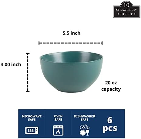 10 Strawberry Street Wazee Matte 5.5"/16oz Cereal Bowl, Set of 6, Emerald Green - Image 2