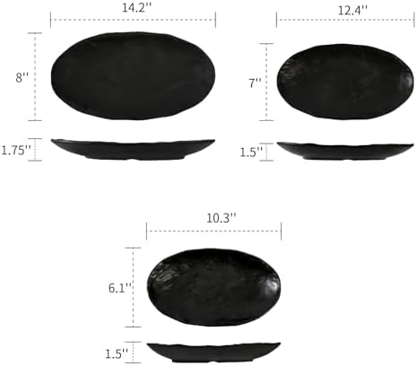 TP Melamine Serving Platters Set of 3, 10", 12" and 14" Oval Serving Trays for Food, Fruits, Snacks, Appetizers and Desserts, Lightweight Plates Set for Home Parties Indoors & Outdoors, Black - Image 4