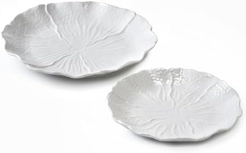 4 Piece White Ceramic Salad Plates Dessert Plates Set (10 inches & 8 inches) Vegetable Floral Embossed Design Porcelain Appetizer Plates - Image 6