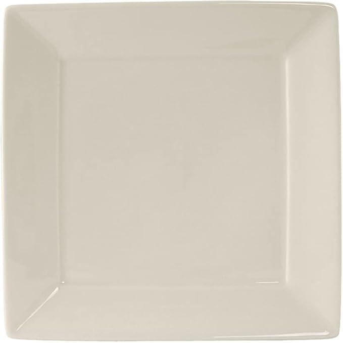 Tuxton China BEH-1016 Plate, 10-1/8", Square, Wide Rim, Microwave and Dishwasher Safe, Oven Proof, Fully Vitrified, Ceramic, DuraTux, American White/Eggshell, Pack of 12