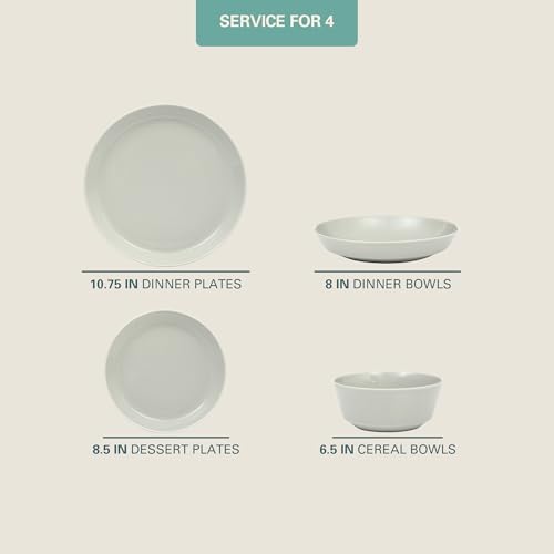 Gibson Home Summer Shades 16 Piece Plates and Bowls Dishes Service for 4 Porcelain Dinnerware Set - Grey - Image 2