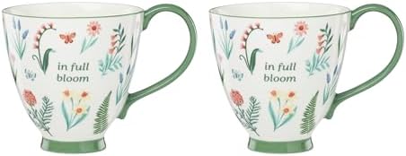 Oneida First Blooms Green Porcelain Mug Set for 2, 12oz by Oneida