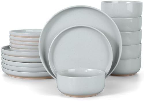 LIANYU Porcelain Dinnerware Set for 6, 18PCS Elegant Plates and Bowls Set with Stackable Design, Highly Chip and Scratch Resistant, Dishwasher Safe, Glacier Gray by LIANYU