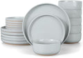 LIANYU Porcelain Dinnerware Set for 6, 18PCS Elegant Plates and Bowls Set with Stackable Design, Highly Chip and Scratch Resistant, Dishwasher Safe, Glacier Gray by LIANYU