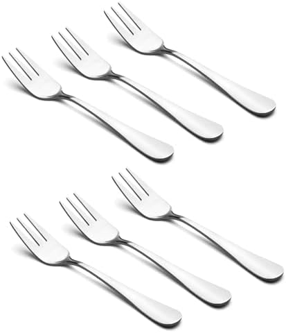HornTide 6-Piece Dessert Forks Set, 3 Tines Fruit Salad Fork Flatware Stainless Steel Mirror Polishing 5.5-Inch 14cm, Ideal for Home, Kitchen and Restaurant by HornTide