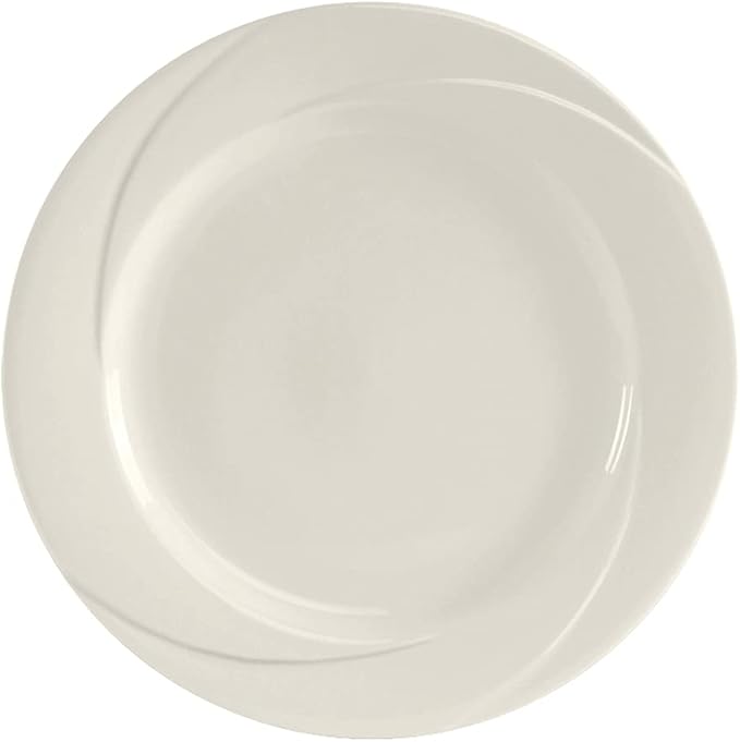 Tuxton China ASU-009 Plate, 12-1/2" Diameter, Round, Wide Rim, Embossed Pattern, Microwave and Dishwasher Safe, Oven Proof, Fully Vitrified, Ceramic, AlumaTux, San Marino, Pack of 12
