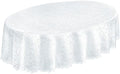 Newbridge Portofino Scalloped Damask Fabric Tablecloth, 60 x 84 Inch Oval, White, Wrinkle and Stain Resistant Fine Dining Holiday Party Table Cover by HomeBargainsPlus