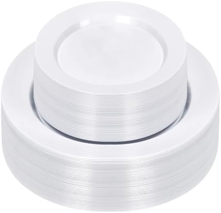 Bestluck 100PCS White Plastic Plates, White Disposable Plates for 50 Guests by Bestluck