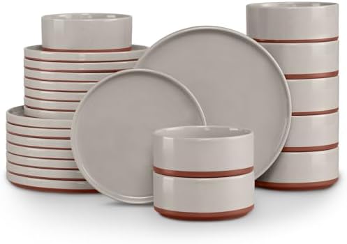 LIANYU Plates and Bowls Sets, 24 Pieces Stoneware Dinnerware Set for 8 by LIANYU