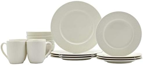 Tabletops Gallery Embossed Bone White Porcelain Round Dinnerware Collection- Chip Resistant Scratch Resistant, Fleur 16 Piece Dinnerware Set (Dinner Plate, Salad Plate, Cereal Bowl, Mug) - Image 6