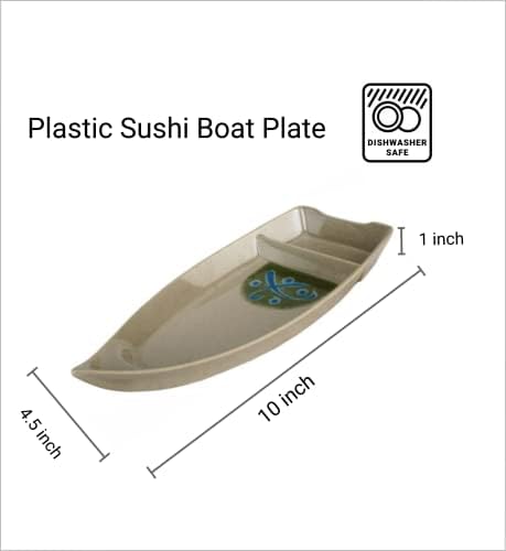 JapanBargain 2347, Sushi Boat Shape Sushi Plate Sashimi Serving Plate Plastic Tray 10 x 4.5 inch, Green - Image 6