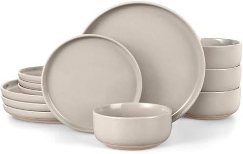 LIANYU Plates and Bowls Dish Sets for 4, 12PCS Stoneware Dinnerware Set, Speckled Dishware Includes Dinner Salad Plates, Cereal Bowls, Scratch Resistant, Milky Brown by LIANYU