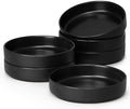 E-far Pasta Bowls Set of 6, 35oz Large Salad Bowl Plate for Dinner Serving Soup, Wide & Shallow Ceramic Stoneware Pasta Plates, Microwave & Dishwasher Safe, Reactive Glaze Texture-Stripe, Matte Black by E-far