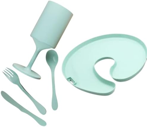 Knork Eco Party Bundle, Appetizer Plate, Party Cup, Party Utensils, 5 Piece Set, Mint by Knork