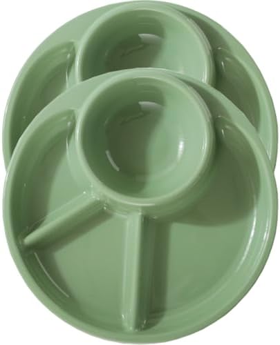 Unbreakable Divided Plates for Adults Portion Control Plates Set of 2 Green Round Plastic Dinner Plate 9 Inch for Camping Outdoor or Every Day Use by AIYoo