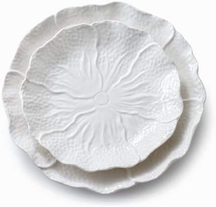 4 Piece White Ceramic Salad Plates Dessert Plates Set (10 inches & 8 inches) Vegetable Floral Embossed Design Porcelain Appetizer Plates - Image 2