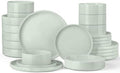 Onader Stoneware Dinnerware Sets for 6 with Double Bowl, 24 Piece Plates and Bowls Dish Dinner Set, Speckled Kitchen Dishware Tableware – Pale Sage Green by Onader