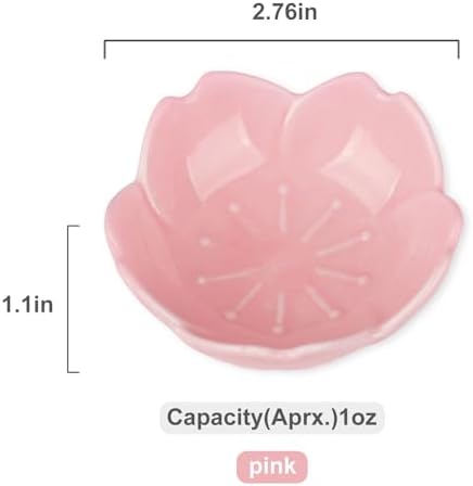 WHJY Pink Cherry Blossom Dish Set, Cute Pink Ceramic Plates, Sauce/Seasoning Dish, Sushi Dishes, Soy Dipping Bowl, Dessert, Appetizer Plates, Serving Dish for Kitchen Home – Set of 5 - Image 2