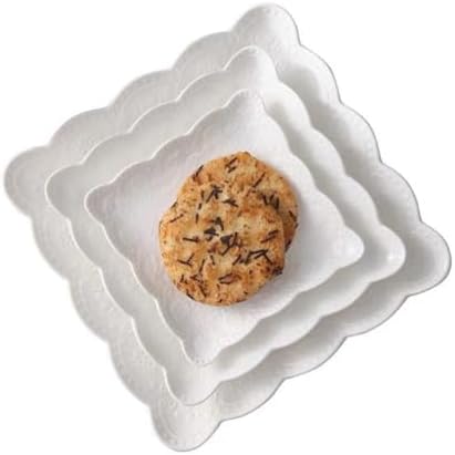 YBKTEX Ceramic Plate, Square Embossed Lace Plate (White, 8-inch) - Image 7