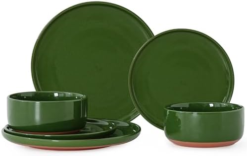 6 Piece Dinnerware Set, Dish Set for 2, Forest Glaze Green by Ruxmirae