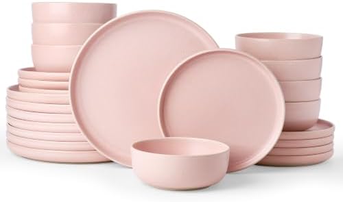Famiware Milkyway 24-Piece Stoneware Dinnerware Set, Light Pink by Famiware