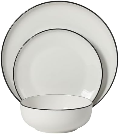 Gibson Home Havenstone 12-Piece Dinnerware Set – Dinner Plates, Salad Plates & Bowls, Classic White With Black Rim Everyday Dish Set for Home, Kitchen, Microwave & Dishwasher Safe - Image 6