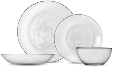 FORTESSA Los Cabos Tableware, 16-Piece Glass Dinnerware Set with 4 Dinner Plates, 4 Salad Plates, 4 Coupe Bowls and 4 Cereal Bowls, Dishwasher-Safe Glass Plate Set, Clear by Unknown