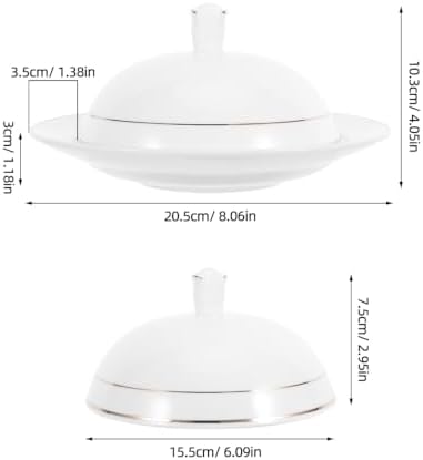 8 Inch White Ceramic Serving Platter with Dome Lid Round Porcelain Dinner Plate for Steak Dessert Appetizer Cloche Food Cover with Gold Rim for Fine Dining Table - Image 5