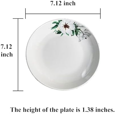 5 Pack Ceramic Plates with Lotus Pattern, 7.12 inch Large Dessert Salad Porcelain Dinner Plates, Ceramic Dessert Dishes for Steak, Pasta, Pizza, Appetizer ( Dishwasher & Microwave Safe Dinnerware) - Image 2