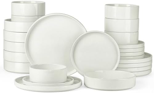 Onader Dinnerware Sets with Pasta Bowl for 6, White Plate and Bowl Dish Set by Onader