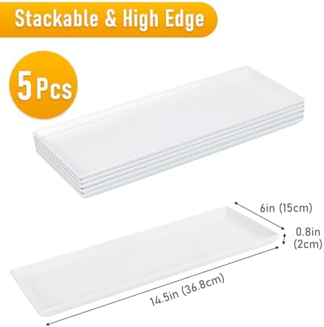 Moretoes 5pcs Melamine White Serving Trays 14.5x6in Rectangular for Party - Image 2